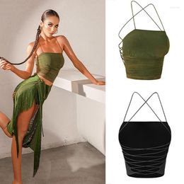 Stage Wear Latin Dance Tops Female Sexy Women Costumes Lace-Up Practice Top Crossover Backless SL6211