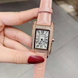 Zegarek rzymskie numery rzymskie zabytkowe kwadratowe kobiety obserwują wodoodporność prawdziwy skórzany pasek zegarek na rękę prostokąt Kryształy kwarcowe