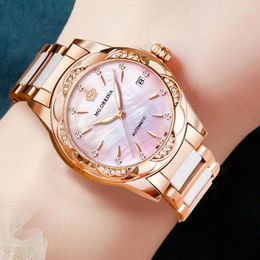 Zegarki damskie Wristwatches Diamonds Luksusowy zegarek na nadgarstek dla kobiet Ceramika Automatyczna mechaniczna damska zegar Relogio Feminino 2023