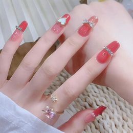 False Nails Medium Length Pink 24pcs With Jelly Glue Press On Design Cute Fake Wearable Full Cover Art
