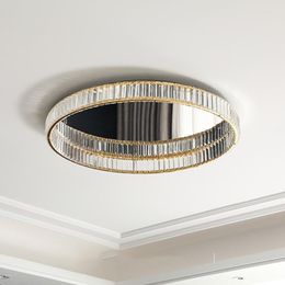 Deckenleuchten Moderne Kristall-LED-dimmbare Wohnzimmer-Luxus-Goldstahl-Lampen-Schlafzimmer-montierte Glanzleuchten