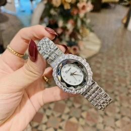 Polshorloges kristallen facet ei -horloges voor vrouwen glanzende zirkonen pols horloge echte roestvrijstalen armbanden shell analoge relojes