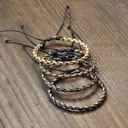 Charm Bracelets Noter Handmade Weaven Genuine Leather Bracelet Men Adjustable Wax Rope Vintage Accessories Gift For Him Pulseiras Masculina