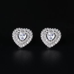 Designer Heart Stud Earrings Fashion Women 925 Silver Shiny Heart-shaped Crystal Stud Earrings Moissanite Zircon Stud Women Classic Jewelry