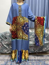 Ethnic Clothing 2023 Africa Women Dashiki Demin Fabric Dress With Scarfs Maxi Lady Robe Loose Long Sleeve Kaftan Vestidos Islamic