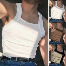 Men's Tank Tops Men Summer Vest Square Neck Top Slim Fit Elastic Casual Breathable Sleeveless Bottoming Shirt Male Clothes