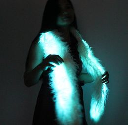 Led Scarf Light Up Boa Glowing Faux Fur Scarves White For Rave Dance Party Men Women Stage Costume Accessories
