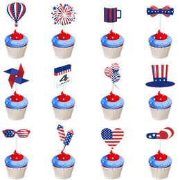 12 Uds. De adornos para cupcakes del Día de la independencia, estrella de fuegos artificiales de EE. UU., púas patrióticas para cupcakes, feliz 4 de julio, adornos para pasteles de fiesta, suministros para fiestas