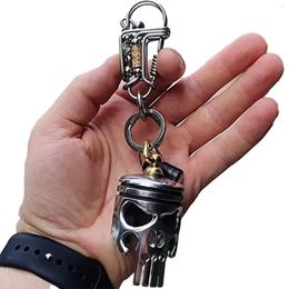 Keychains Skull Piston Art Keychain Alloy Skeleton Key Chain Keyring With And Bottle Opener Mini Pendant Car Interior
