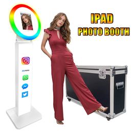Para iPad Photo Booth Selfie Machine Shell Stand Ajuste Photobooth com Luz de anel LED de 180 ° para casamentos Partys Eventos Caixa de fotos