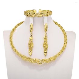Brincos de colar Conjunto Dubai Luxury Gold Color Twisted Minchas Brincho Jóias Etiópias Gifes de festa de casamento feminino