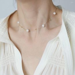 Naszyjniki wisiorek ze stali nierdzewnej szklany szklany Pearl ręcznie robiony naszyjnik minimalistyczny łańcuch mody Wodoodporne 18 -karatowe złote biżuteria femme