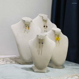 Jewelry Pouches Beige Velvet Mannequin Necklace Pendant Display Stand Holder Show Shelf Organizer