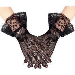 bridal wedding dress gloves high elastic knit mesh S058 black and white red lace gloves