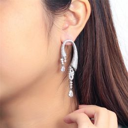 Мода 65 -мм шарм ааа кубическая циркония алмаза дизайнерская серьга для женщины роскошная медная серебряная серебряная серебра Южная Америка