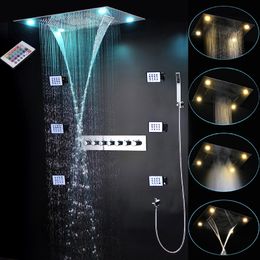 2022 Bathroom LED Shower Set Luxury 6Functions Ceiling Showerhead 600x600MM Rainfall Waterfall Misty Thermostatic Faucets System Tap