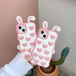 Cute 3D Love Rabbit Ear Cases For iPhone 14 Plus 12 13 14Pro Max Girl Gift Soft Silicone Shockproof Cover