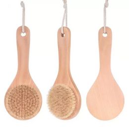 Dry Skin Body Brush with Short Wooden Handle Boar Bristles Shower Scrubber Exfoliating Massager FY5312 b1019