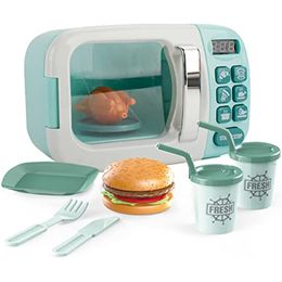 Kitchen Toys Kids Play Microwave Plastic Eletronic Oven Pretend Toy with Hamburger Drink Set Light and Sound
