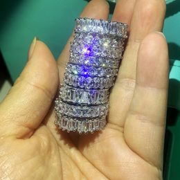 9 Styl Victoira Ins Top Sprzedaż Kobiet Moda Biżuteria 925 Sterling Silver Princess White Topaz CZ Diamond Gemstones Wedding Band Prezent Prezent