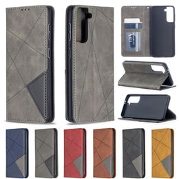 Fashion Diamond Grid Splice PU Leather Flip Card Slot Stand Magnetic Cover Case voor Samsung S20 S21 S22 S23 Plus S23ultra A32 A52 A72 A33 A53 A73 5G