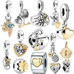 925 Sterling Silver Dange Charm Angel Wings Swan of Love Heart Charms Bead Fit Pandora Charms Bracelet Desy Sieraden Accessoires
