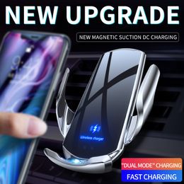 Automatisk 15W Qi Car Wireless Charger för iPhone 13 12 11 XS XR X 8 SAMSUNG S20 S10 Magnetisk USB Infraröd sensor Telefonhållare Mount