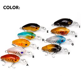 200pcs/Lot Mix 9 Colors ABS Plastic Crankbait Fishing Lure 4.5cm/4g Artificial Print Hard Bait 10# 2 Hook Tackle K1623