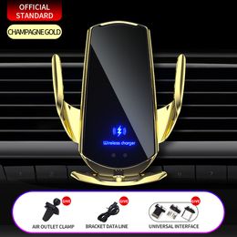 Automatische 15W Qi Wireless Charger Car Mount voor iPhone 13 12 11 Pro Max XS XR X 8 Plus Samsung S20 S10 Magnetische USB Infrared Sensor Telefoonhouder