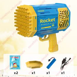 24 cm Bubble Gun Toy Rocket 69 Löcher Seifenblasen Maschinengewehre Form Automatisches Gebläse mit Lichtspielzeug für Kinder Pomperos Kindertag Geschenk Großhandel