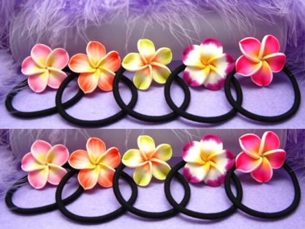 Nuevo al por mayor Frangipani Bandas para el cabello Espuma Hawaiian Plumeria Flor Diadema Banda Elástica Cuerda de pelo Cuerda de pelo Accesorios para el cabello 80pcs /