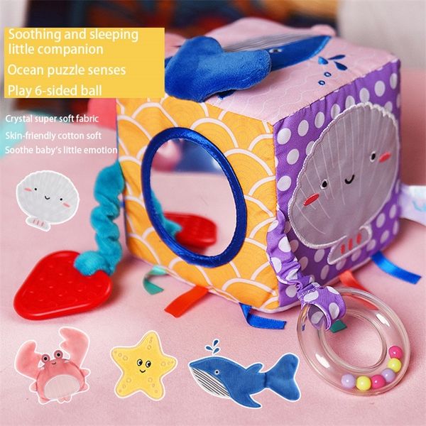 0-12 mois 6 faces activité cube jouet doux bébé en peluche hochets mobiles jouets berceau poussette jouets suspendus anneau de dentition miroir déformant 210320