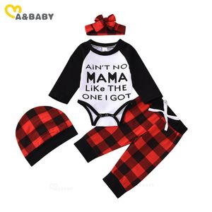 0-12m Noël née bébé bébé garçon girl girl vêtements set lettre ROMPER Rouge Pantalon à carreaux rouges chapeau Tableau de chapeau Taines de la bande de tête Noël 210515