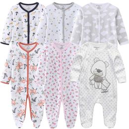 0-12months baby rompertjes geboren meisjesboys 100% katoenen kleding van lange sheefe 1/2 / 3 stuk kinderkleding pyjama's overalls 220106