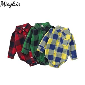 0-12 mois nés Baby Boys BodySuit Plaid Imprimé à manches longues Repliez la chemise de collier Gentleman Suit Suit Romper 240409