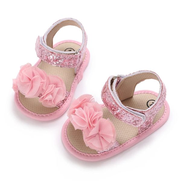 0-18 mois pour bébés filles fleurs sucrées sandales d'été semelle douce chaussures de robe de princesse plate