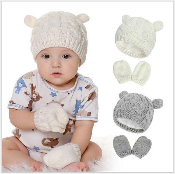 0-18 mois bébé tricoté chapeaux + gants mignon enfant en bas âge bébé casquettes automne hiver doux chaud chapeau infantile casquette