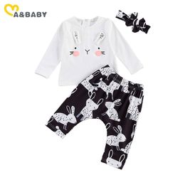 0-18M Otoño Infant Toddler born Baby Girl Conjunto de ropa Cute Bunny Tops Pantalones Diadema Trajes Ropa de Pascua 210515