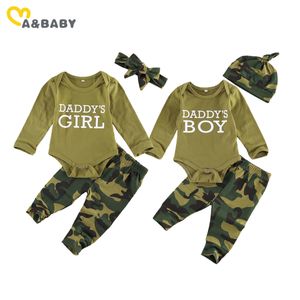 0-18M automne printemps né infantile bébé garçon fille vêtements ensemble papa barboteuse Camo pantalon tenues 210515