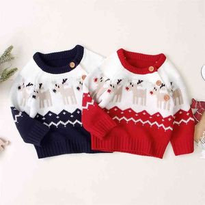 0-18m Kerstgeboren baby babyjongen meisje gebreide truien herfst winter warme lange mouw herten top xmas kleding 210515