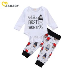 0-18m Christmas Infant Born Baby Boy Clothes Set Letter Romper Cartoon Santa Pants Outfits Xmas kleding 210515