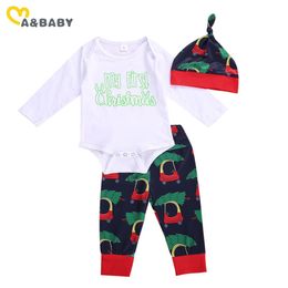 0-18M Mon 1er Noël Bébé Vêtements Ensemble né Infantile Lettre Barboteuse Bande Dessinée Voiture Pantalon Tenues Costumes De Noël 210515