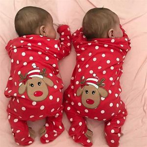 0-18M mijn eerste kerst babyjongen meisje rompertjes geboren baby cartoon herten rode jumpsuit playsuit xmas kostuums 211229