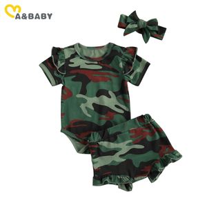 0-18m Été Née bébé bébé fille Camo Vêtements Ensemble Romper Court Souris Court Bandeau De Terrain Costumes 210515