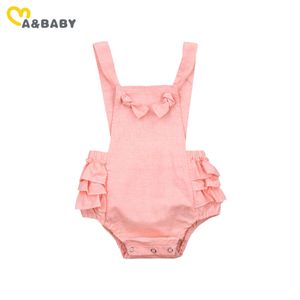 0-18m zomer geboren baby baby meisje rompertjes ruches boog mouwloze overalls jumpsuit outfits peuter kleding 210515