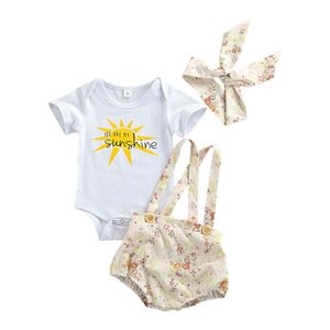 0-18M Summer Born Baby Girls Vêtements Ensemble à manches courtes Romper Fleur Ensemble Shorts Tenues Costumes 210515