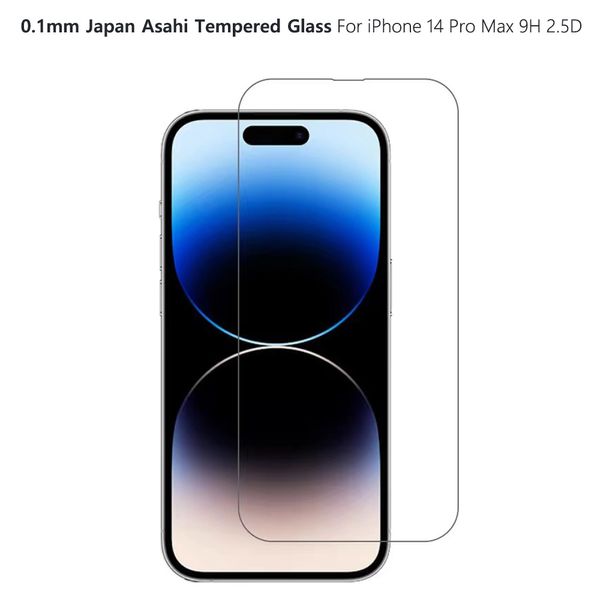 0.1 mm de protectores de pantalla de vidrio Asahi de Japón para iPhone 14 13 12 Pro XS Max Huawei Mate40 Samsung S10E 9H 2.5D Vidrio templado anti-Finger-Imprint templado