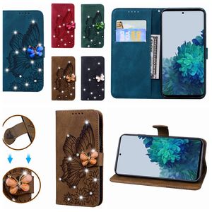 3D Vlinder Bing Diamond Lederen Portemonnee Gevallen Voor Samsung S23 FE A24 A25 A14 S22 A13 S21 Ultra Note 20 A32 a12 Luxe Bloem Dame Houder Kaartsleuf Flip Cover Pouch