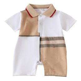 0-24 maanden Pasgeboren baby Rompers Girls Boy Korte mouw katoenen jumpsuits Designer Kinder kleding Plaid Bow Toddler Infant Romper Bodysuit Outfit