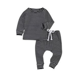 0-24M Herfst Spring Born Baby Baby Boy Clothes Set Gestreepte Lange Mouw Tops Broek Casual Toddler Outfits 210515